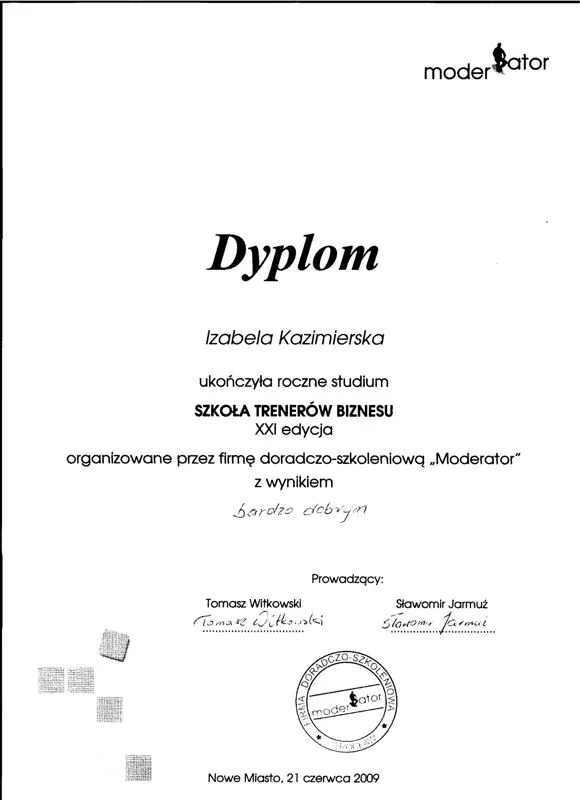 Dyplom ukończenia Szkoły Trenerów Biznesu
