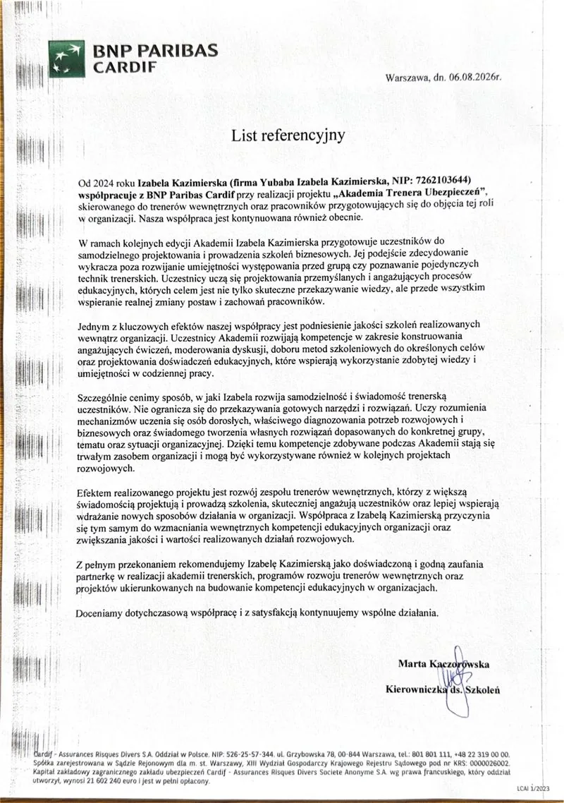 List referencyjny: BNP Paribas Cardif