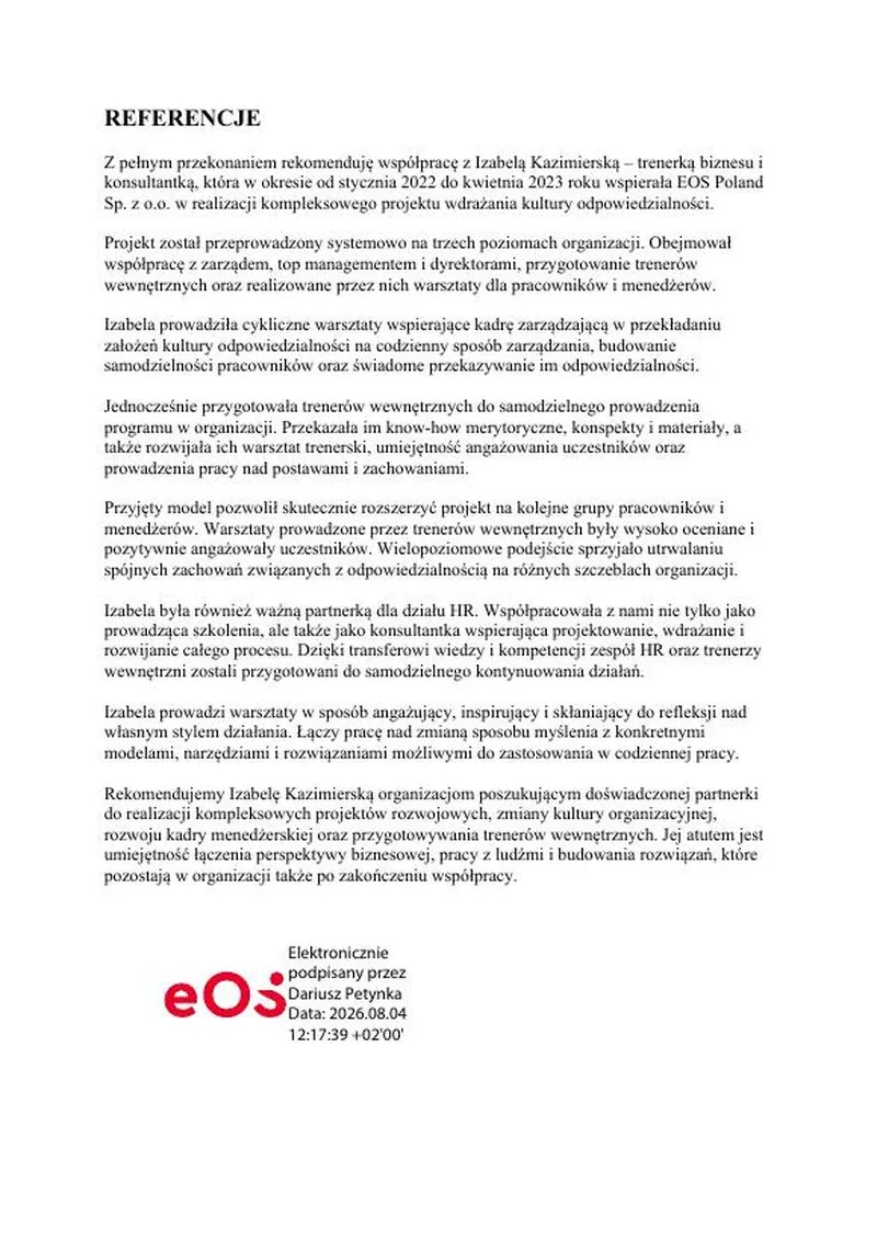 List referencyjny: EOS Poland