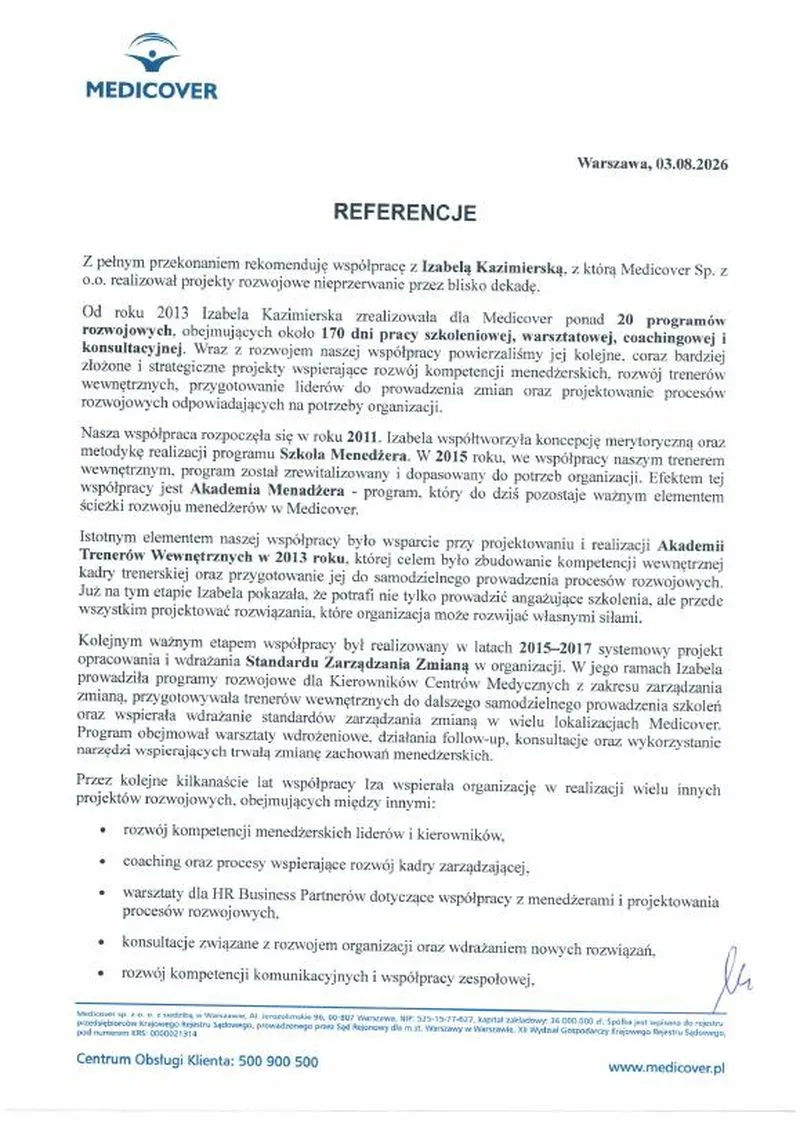 List referencyjny: Medicover