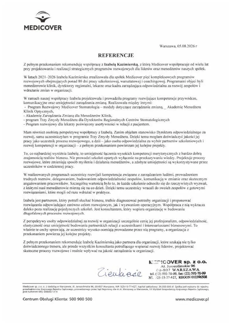 List referencyjny: Medicover