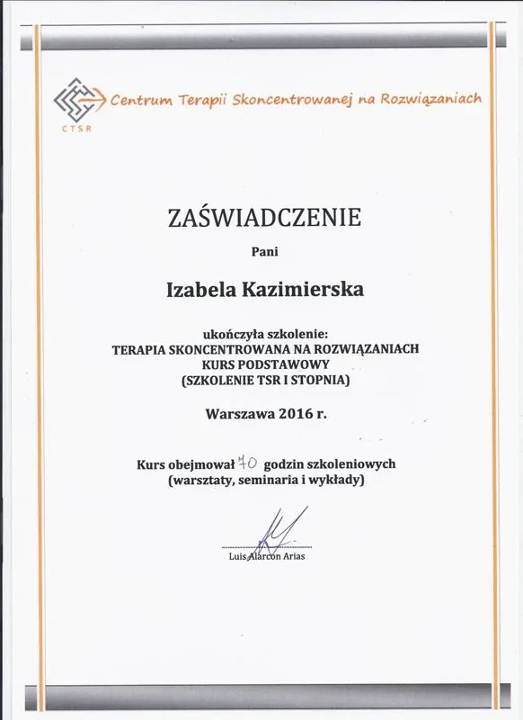 Zaświadczenie ukończenia szkolenia TSR